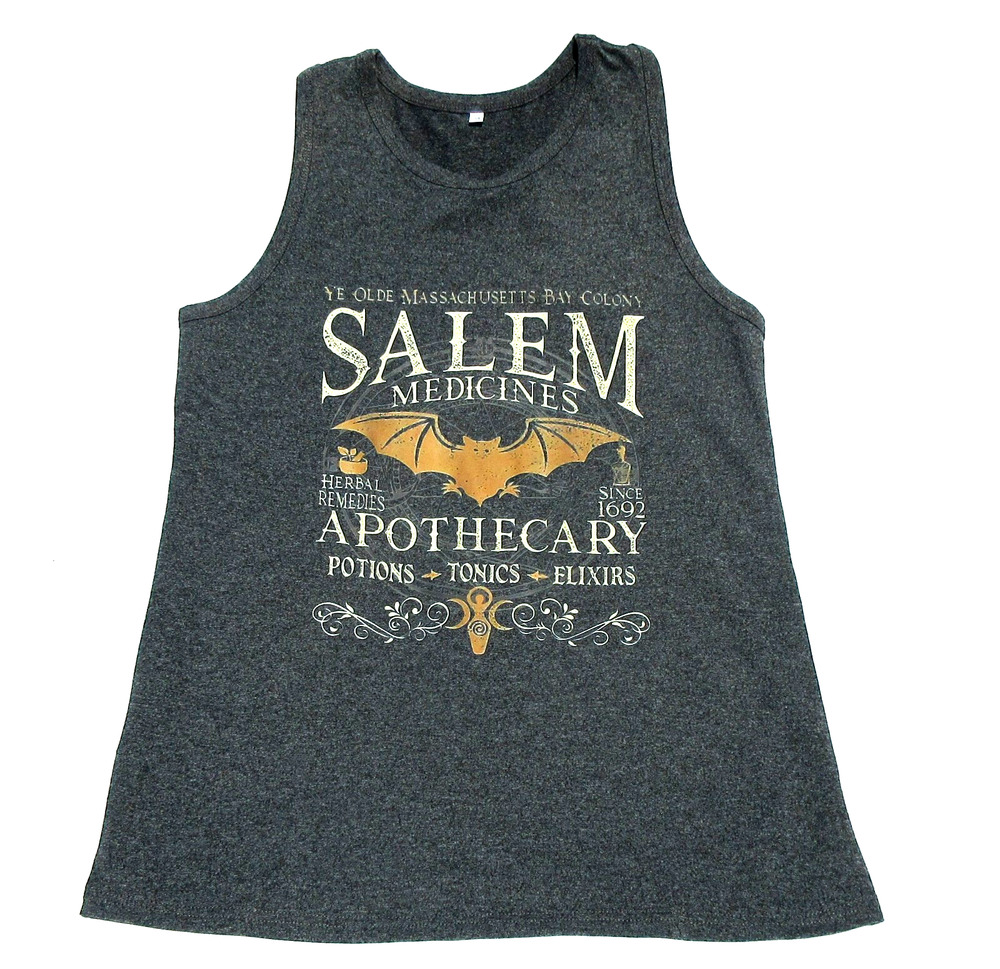 Salem Medicines Apothecary Witch Bat Massachusetts Tank Top Shirt -Womens Medium